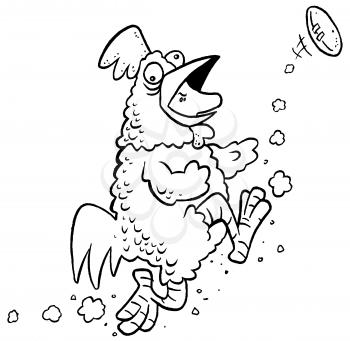 Royalty Free Clipart Image of a Person in a Chicken Suit Kicking a Football
