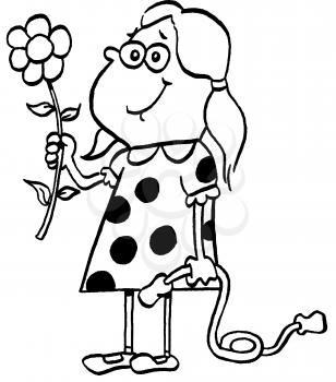 Royalty Free Clipart Image of a Girl With a Flower and a Skipping Rope