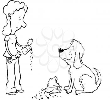 Royalty Free Clipart Image of a Woman Feeding a Dog