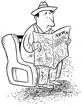 Royalty Free Clipart Image of a Man Reading a Newspaper With the Type Falling Off