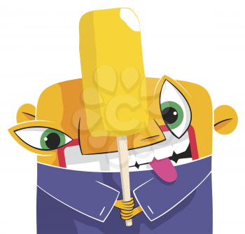 Royalty Free Clipart Image of an Excited Man Holding Ice Cream