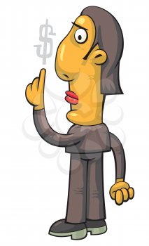 Royalty Free Clipart Image of a Businessman Pointing to a Dollar Sign