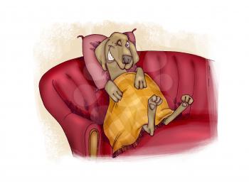Royalty Free Clipart Image of a Dog on a Sofa