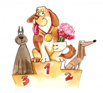 Royalty Free Clipart Image of Dogs on a Podium