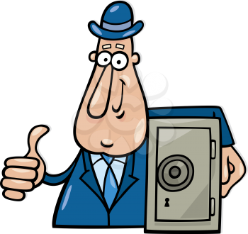 Royalty Free Clipart Image of a Man With a Safe Giving a Thumbs Up