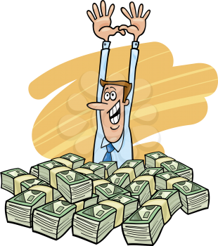 Royalty Free Clipart Image of a Happy Businessman With Money