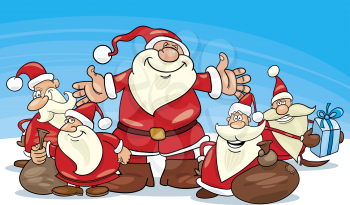 Royalty Free Clipart Image of Five Santas