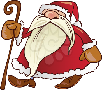 Royalty Free Clipart Image of Santa With a Cane