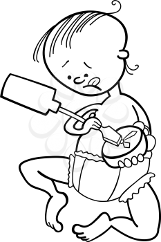 Royalty Free Clipart Image of a Baby Boy Breaking a Clock With a Screwdriver