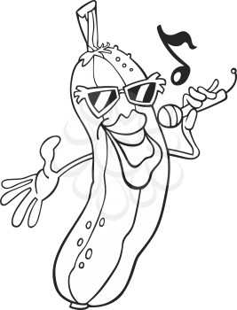Royalty Free Clipart Image of a Singing Cucumber for Colouring