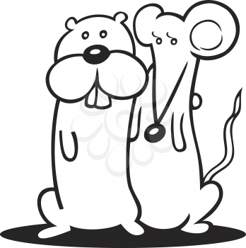 Royalty Free Clipart Image of a Hamster Embracing a Mouse