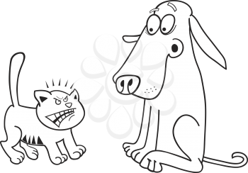 Royalty Free Clipart Image of a Dog Afraid of an Angry Cat