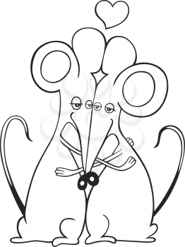 Royalty Free Clipart Image of Two Mice Hugging