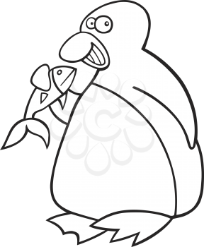 Royalty Free Clipart Image of a Penguin With a Fish