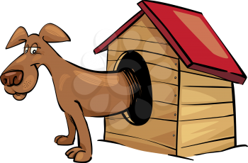 Royalty Free Clipart Image of a Dog in a Doghouse
