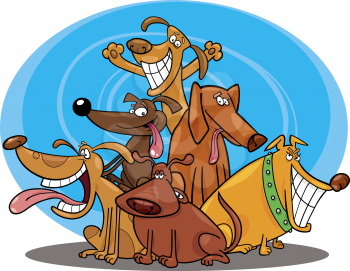 Royalty Free Clipart Image of a Group of Funny Dogs