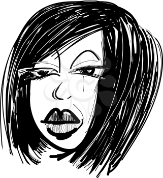 Royalty Free Clipart Image of a Sketch of a Woman With Full Lips