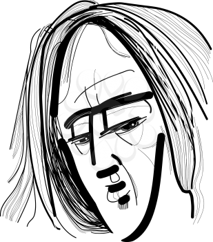 Royalty Free Clipart Image of a Sketch of a Man With Long Hair