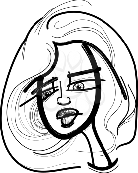 Royalty Free Clipart Image of a Sketch of a Woman With a Lot of Hair and Full Lips