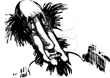 Royalty Free Clipart Image of a Sketch of a Bald Man With a Beard and Long Face
