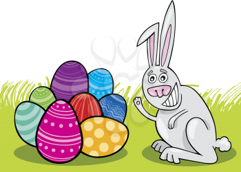 Royalty Free Clipart Image of an Easter Bunny With Painted Eggs