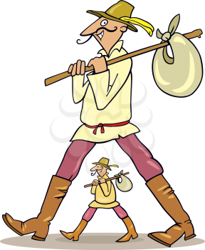 Royalty Free Clipart Image of a Man With a Kerchief on a Stick and a Smaller Version Below Him