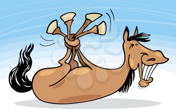 Royalty Free Clipart Image of a Horse With Its Legs Tangled
