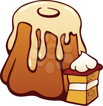 Royalty Free Clipart Image of a Sweet Cake With a Piece Beside It