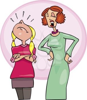 Royalty Free Clipart Image of an Angry Girl and Her Mother