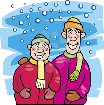 Royalty Free Clipart Image of Children in Winter