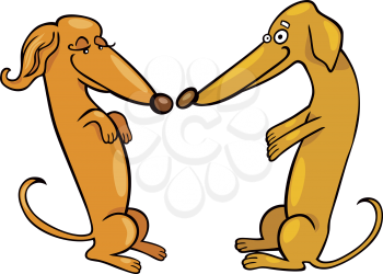 Royalty Free Clipart Image of Two Dogs Nose to Nose