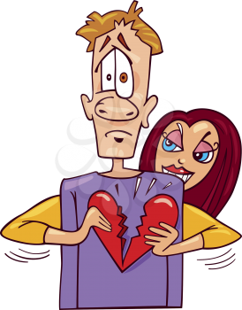 Royalty Free Clipart Image of a Woman Breaking a Man's Heart