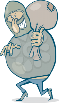 Royalty Free Clipart Image of a Sneaking Thief With a Sack
