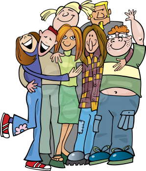 Royalty Free Clipart Image of a Group of Happy Teens