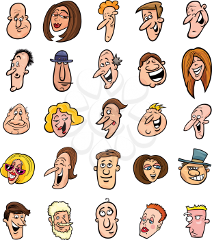 cartoon illustration of huge set of funny people faces