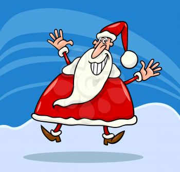 Cartoon Illustration of Happy Christmas Santa Claus on the Snow