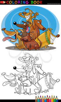 Coloring Book or Page Cartoon Illustration of Funny Dogs Group for Children