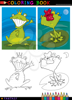 Royalty Free Clipart Image of a Colouring Book Page of Frog Princes