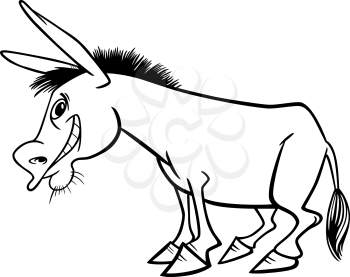 Cartoon Illustration of Funny Donkey Farm Animal for Coloring Book
