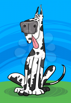 Cartoon Illustration of Funny Purebred Spotted Harlequin Dog