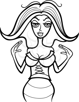 Illustration of Beautiful Woman Cartoon Character or Cancer Horoscope Zodiac Sign for coloring