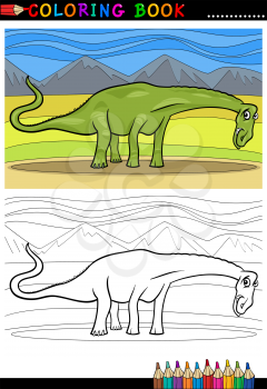 Cartoon Illustration of Diplodocus Dinosaur Reptile Species in Prehistoric World for Coloring Book and Education