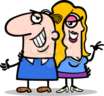Cartoon Illustration of Happy Man and Woman Couple in Love
