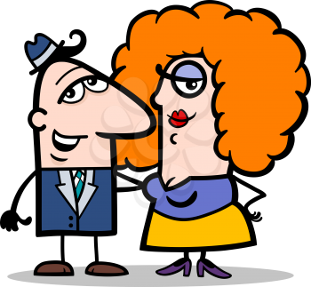 Cartoon Illustration of Funny Man and Woman Couple in Love