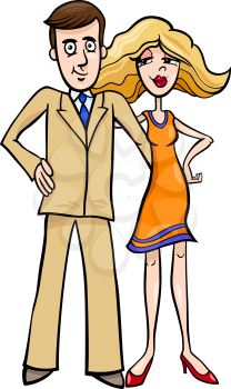Cartoon Illustration of Pretty Woman and Handsome Man Cute Couple