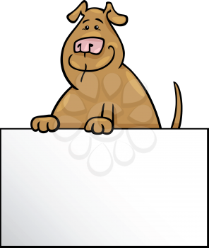 Cartoon Illustration of Cute Dog with White Card or Board Greeting or Business Card Design