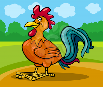 Cartoon Illustration of Funny Comic Rooster Farm Bird Animal