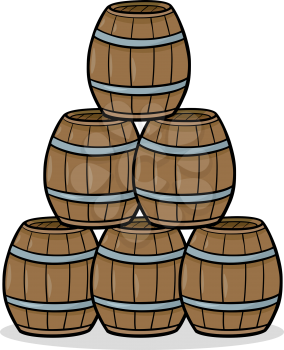 Cartoon Illustration of Wooden Barrels in a Heap