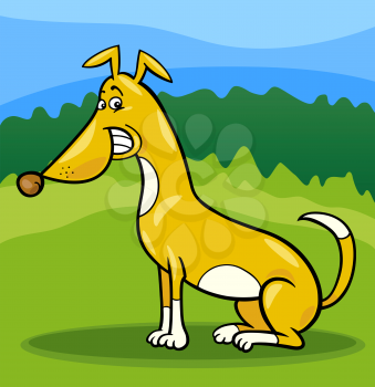 Cartoon Illustration of Funny Sitting Spotted Dog
