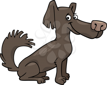 Cartoon Illustration of Funny Little Shaggy  Dark Brown Dog